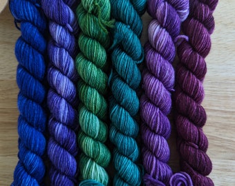 Dragon winter/holiday mini set 6 - 20g - 87yd each, fingering weight,  Super wash merino nylon 75/25