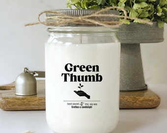 Green Thumb Gardener Candle Gift | Plant Lover Gifts for Her | Planter Birthday Idea | Gardener Mom Gift