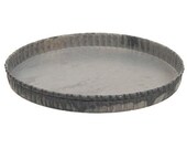 Antiqued Gray Fluted Candle Pan, 4 quot Farmhouse Candle Holder Candle Stand Metal Centerpiece Distressed Farmhouse Decor