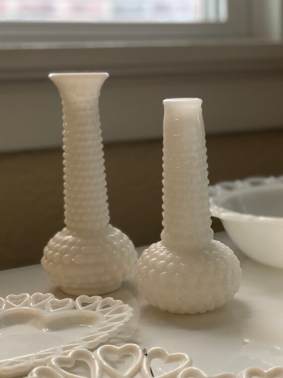 Vintage Hobnail White Milkglass Vases Circa 1950s Etsy