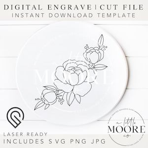 Peony Bud Florals | Arquivo de corte digital | SVG PNG PDF | Glowforge Laser Ready | Modelo de serra de vaivém | Flores desenhadas à mão