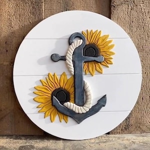 Anker en dubbele zonnebloem | Digitaal snijbestand | SVG-png-pdf-bestand | Glowforge lasergereed | Figuurzaagsjabloon | Handgetekend | Nautisch laserbestand