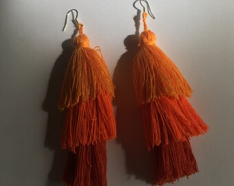 Orange Ombre Tassel Earrings