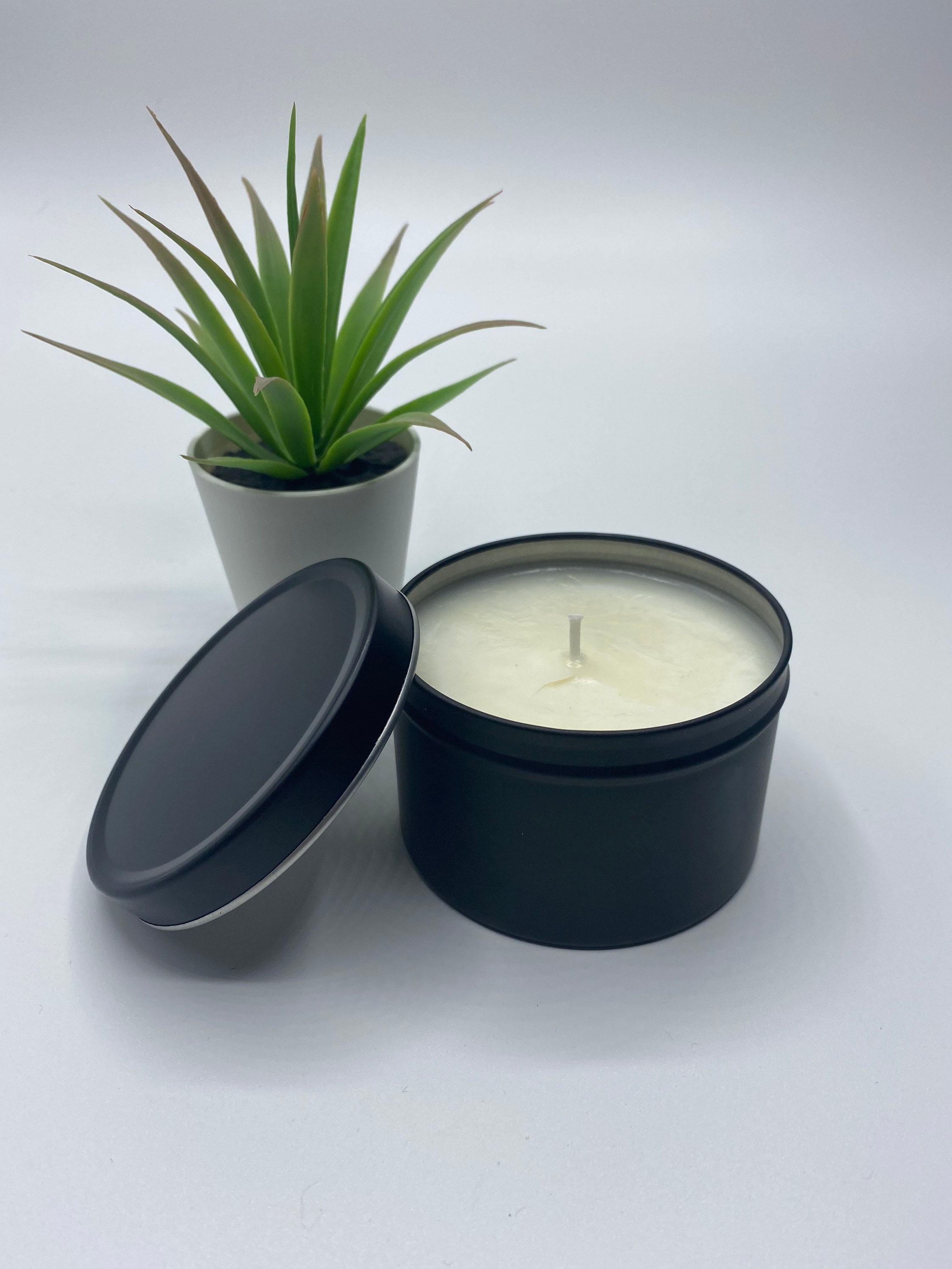 Black Tin Candle with lid/Candle/Soy Candle/Industrial / Etsy