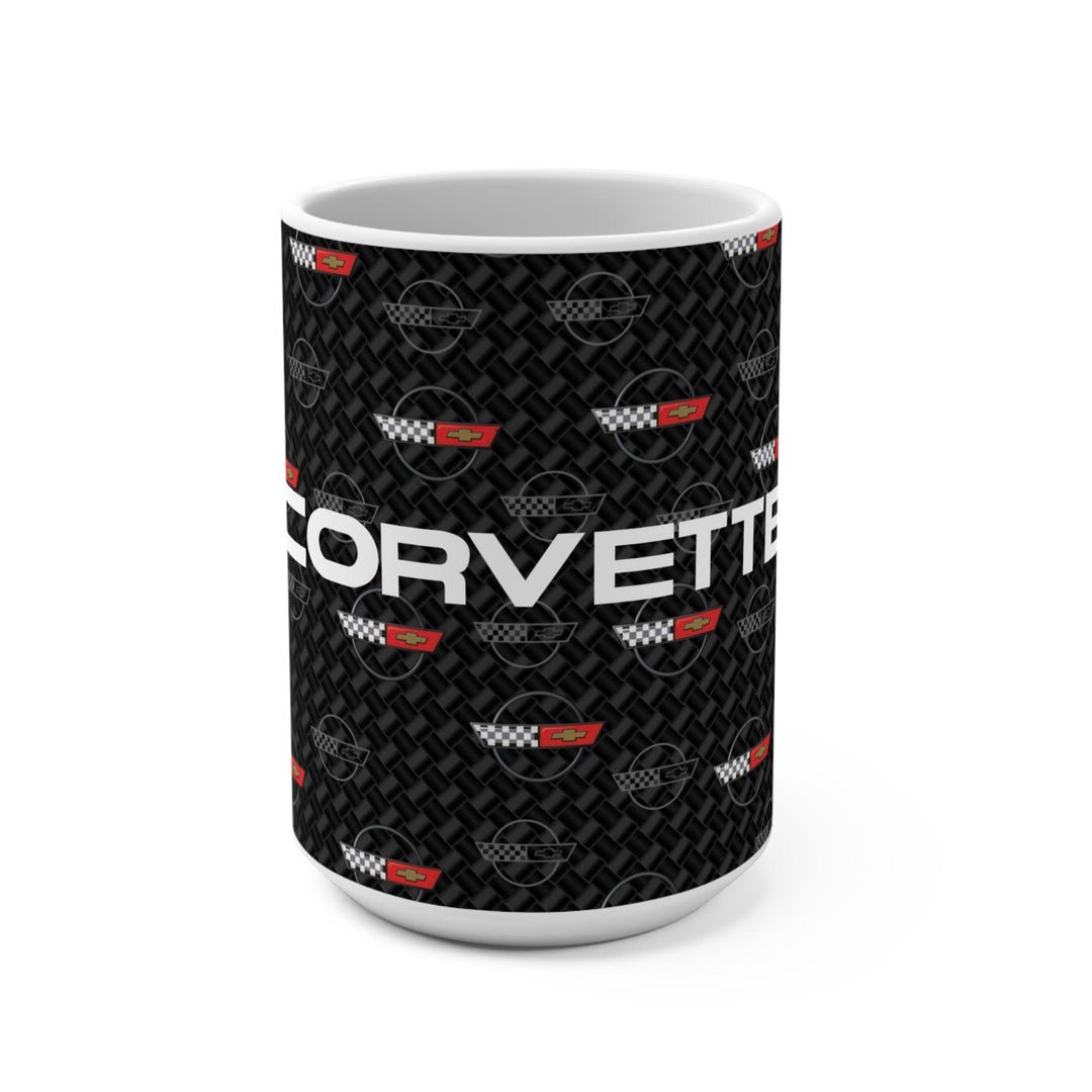 Corvette C4 15oz Ceramic Mug, Corvette Script With C4 Logos on Carbon ...