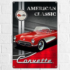 Chevy Corvette C1 12&quot;x18&quot; Premium Aluminum Wall Art, Vintage Muscle Car Metal Sign for Garage, Man Cave, Bar, or Home Decor Gift
