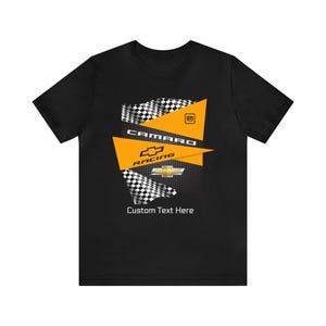 Camaro Yellow Checkered Personalized T-Shirt, Unisex Custom Jersey Short Sleeve Tee for Camaro Fans, Car Lovers, Chevy Enthusiasts