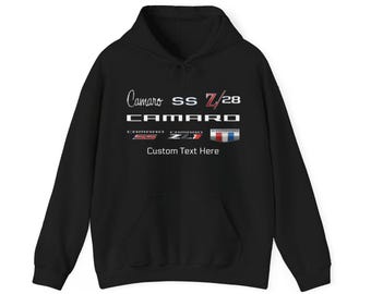 Chevy Camaro Personalized Unisex Hoodie, Pullover Sweatshirt, Featuring the Classic Camaro Logos with Custom Text, Camaro Fan Gift