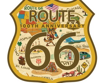 Legends of Route 66 100th Anniversary Metal Sign, Die Cut Shield Design, USA Made Mother Road Wall Decor, Garage Man Cave Gift
