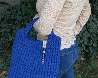 Crochet Tote Bag Scandinavian Style Handmade Crochet Knitted Handbag Blue color Gift for Her