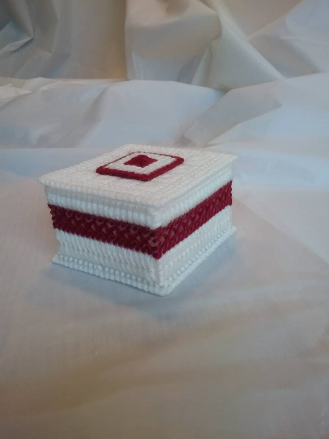 White Knickknack Box With Burgundy Accents Etsy