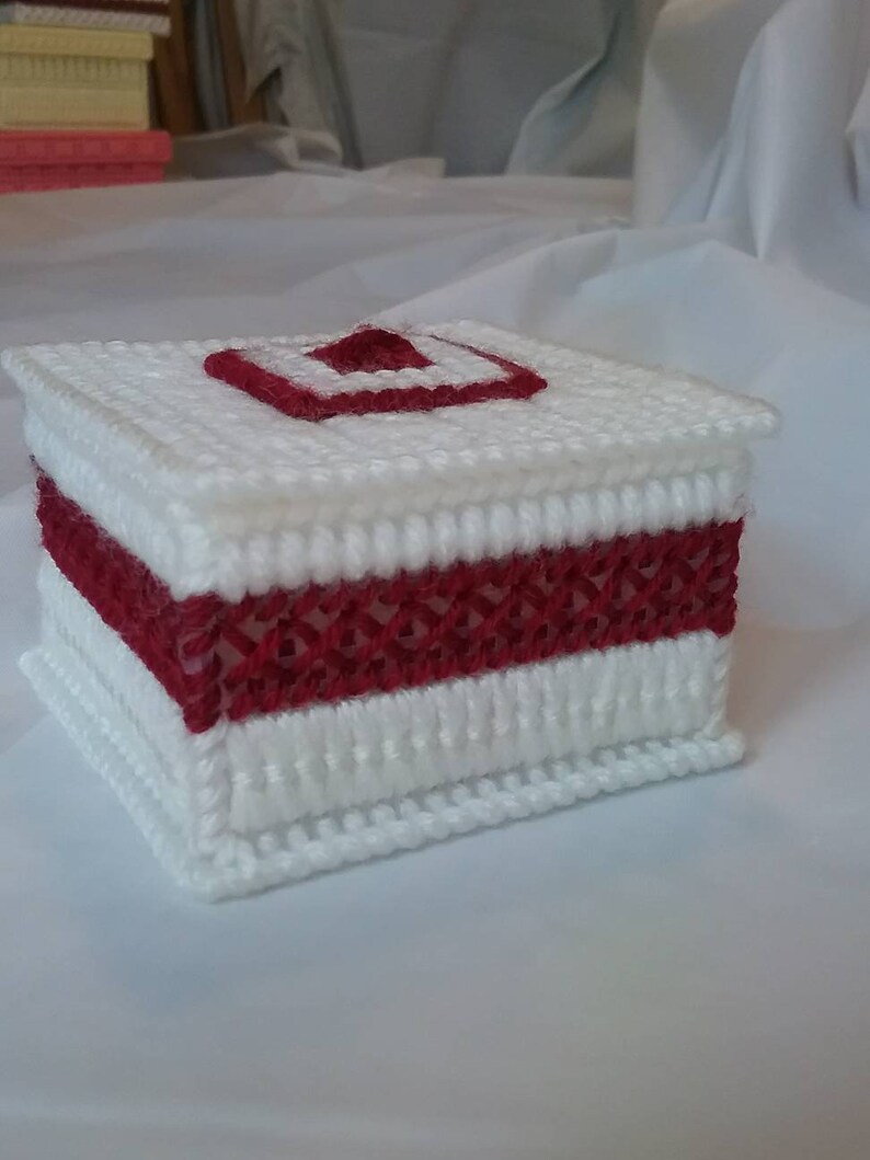 White Knickknack Box With Burgundy Accents Etsy