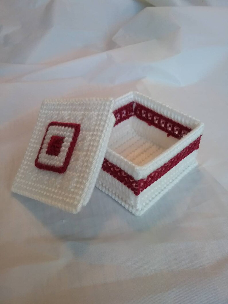White Knickknack Box With Burgundy Accents Etsy