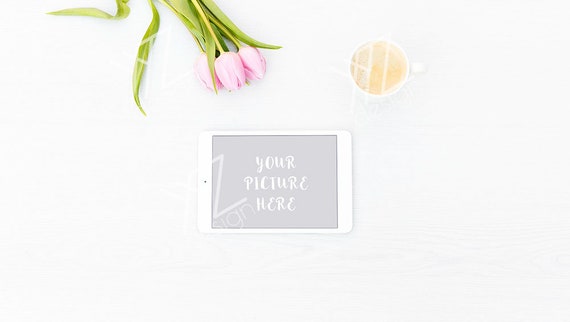 Mockup Tablet With Tulips And Coffee Blog Background Blog Mockup Tablet With Tulips And Coffee Blog Background Blog