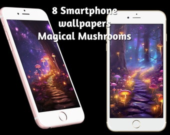 Magia de hongos encantadora: conjunto de 8 fondos de pantalla de fantasía para teléfonos inteligentes