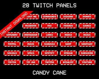 28 Twitch Panels Candy Cane | Christmas Style Streaming Panels