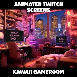Animated Twitch Screens Kawaii Gameroom | Animated Twitch overlay | Stream Starting Soon | Stream Paused