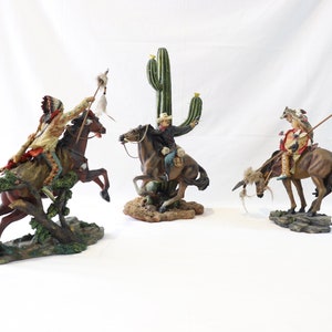 Cowboys and Indians Home Decor Figures, American Indian Figure, Cowboy Figure, Vintage Collectible Figurines Set, Red Dead Redemption Art