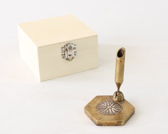 Vintage Pen Holder, Brass Pen Holder, Gold Pen Holder, Desk Pen Holder, Office Desk Decor, Office Desk Gifts, Desk Accessories, Vergina Sun