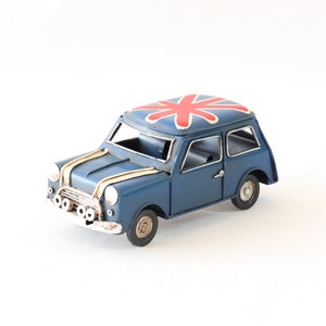 Mini Cooper Miniature, Mini Cooper Model, Handmade Car Model, Metal Car Model, English Flag, Vintage Mini Cooper, Car Enthusiast Gifts