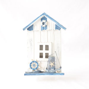 Holzhaus Schlüsselhalter, Holzschlüsselhaken, Holzschlüsselschrank, Schlüsselhalter für die Wand, Schlüsselhalter, Muscheln, Wanddekor