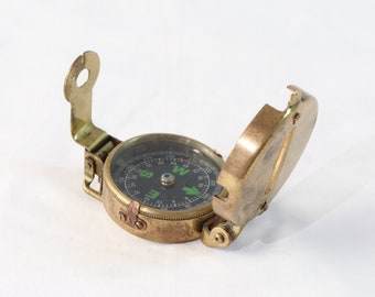Vintage Brass Compass, Brass Pocket Compass, Gold Compass, Military Compass, Navigation Instrument, Compass Decor, Compass Gift, Unique Gift