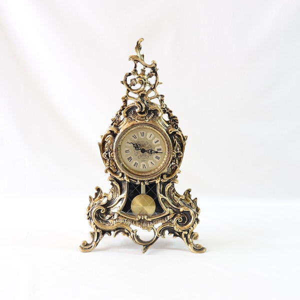 Vintage Brass Table Clock, Roccoco Table Clock, Gold Table Clock, Unique Clock, Desktop Clock, Fireplace Clock, Clock Decor, Wedding Gifts