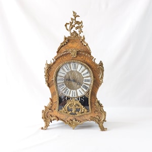 Vintage Boulle Clock, Wooden Table Clock, Brass Table Clock, Rococo Clock, Pendulum Clock, Mantle Clock, Franz Hermle, Louis XV, Home Decor
