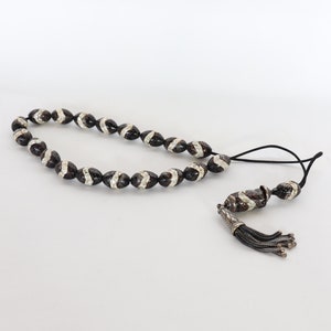 Yusr Worry Beads, Black Coral, Silver, Mother of Pearls, Greek Komboloi, Meditation Beads, Prayer Beads, Worry Beads for Men, Hand Accessory