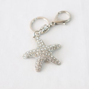 Porte-clé étoile de mer, breloque en cristal étoile de mer, breloque de sac en argent étoile de mer, porte-clés étoile de mer, breloque fermeture éclair en cristal, breloque pour vêtement, cadeau étoile de mer