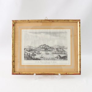 Hafen von Korfu Griechenland Druck, Andre Grasset De Saint Sauveur, Tiefdruck, Lithographie-Druck, Kartendruck, Vintage Druck gerahmt, griechische Wandkunst