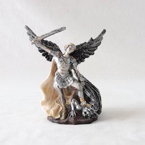 Archangel Michael Statue Slaying Lucifer, Saint Michael Figurine, Archangel Michael Figurine, Saint Michael Statue, Religious Statue, Gifts