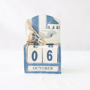 Perpetual Wooden Desk Calendar, Wooden Block Calendar, Desktop Calendar, Wooden Desk Decor, Wooden Desk Accessories, Desk Gifts, Greek Gifts