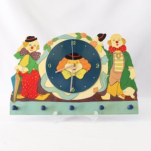Clown Clock, Wall Hanging Clock, Clock with Hanger, Wooden Wall Clock, Nursery Clock, Nursery Wall Decor, Hand Painted Clock, Kids Clock