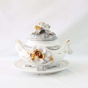 Antique Italian Bowl, Porcelain Centerpiece, Porcelain Bowl with Lid, Porcelain Candy Bowl, Bowl Centerpiece, Italian Antiques, Unique Gifts