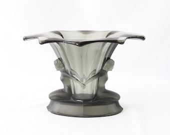 Walther & Sohne Vase, Frosted Glass Vase, Pressed Glass Vase, Black Glass Vase, Antique Glass Vase, Art Deco Vase, Vase Centerpiece Gift