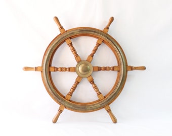 Vintage Nautical Ships Wheel, Wooden Ships Wheel, Decorative Ships Wheel, Wood and Brass Ships Wheel, Ships Wheel Wall Decor, Nautical Gifts