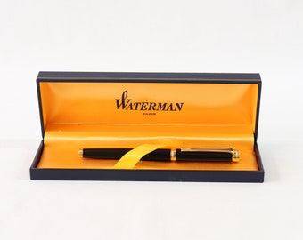 Waterman Fountain Pen, Vintage Fountain Pen, Waterman Harmonie, Black Fountain Pen, Blue Leather Box, Maison du Porte Plume, Gift for Him