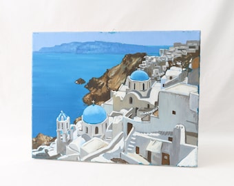 Santorini Oil Painting, Greek Island Painting, Oil Painting on Canvas, Original Oil Painting, Greek Oil Painting, Unique Wall Hanging, Gifts