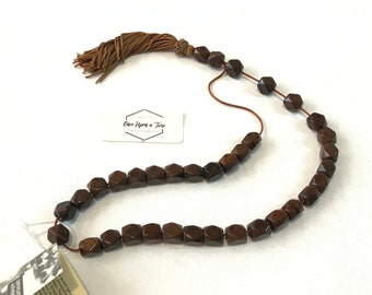 Brown Obsidian Worry Beads with Silk Tassel, Greek Komboloi, Brown Obsidian Prayer Beads, Brown Obsidian Beads, Meditation Beads Unique Gift