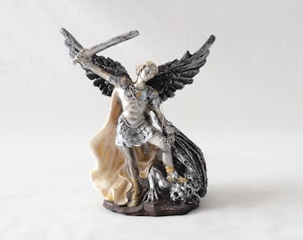 聖ミカエル大理石天使像 - ルシファーを打ち負かす大天使像 - 手作り