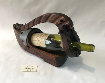 ヴィンテージ木製クロッグ型ワインボトルホルダー、手彫り - Etsy 日本