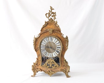 Vintage Boulle Clock, Wooden Table Clock, Brass Table Clock, Rococo Clock, Pendulum Clock, Mantle Clock, Franz Hermle, Louis XV, Home Decor