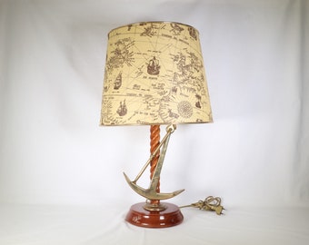 Apsit Bros 1980s Nautical Lamp Vintage Sea Captain 24 Inch  Vintage Nautical Captain Table Lamp with Pleated Shade display picture 1