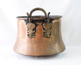 Huge Copper Cauldron, Antique Large Cauldron, Antique Copper Pot, Copper Bucket with Handle, Farmhouse Kitchen Decor Antique Kitchen Utensil