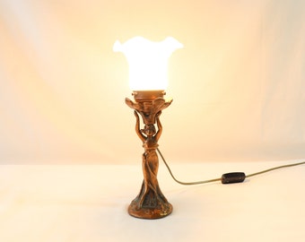 Art Nouveau Lamp, Woman Lamp, Antique Table Lamp, Vintage Table Lamp, Antique Desk Lamp, Vintage Desk Lamp, Bedside Lamp, Copper, Desk Gift