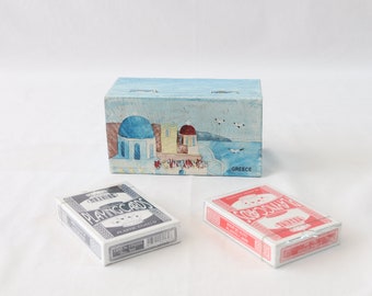 Handgemachter Spielkartenhalter, Spielkartenhalter aus Holz, Vintage Holzdeckhalter, Pokergeschenke, Pokerkarten, griechische Inseln, Geschenk für Ihn