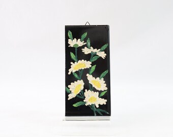 Greek Hand Painted Porcelain Tile, Vintage Decorative Wall Tile, Handmade Decorative Tile, Wall Tile Decor, Antique Wall Hanging Tile, Daisy
