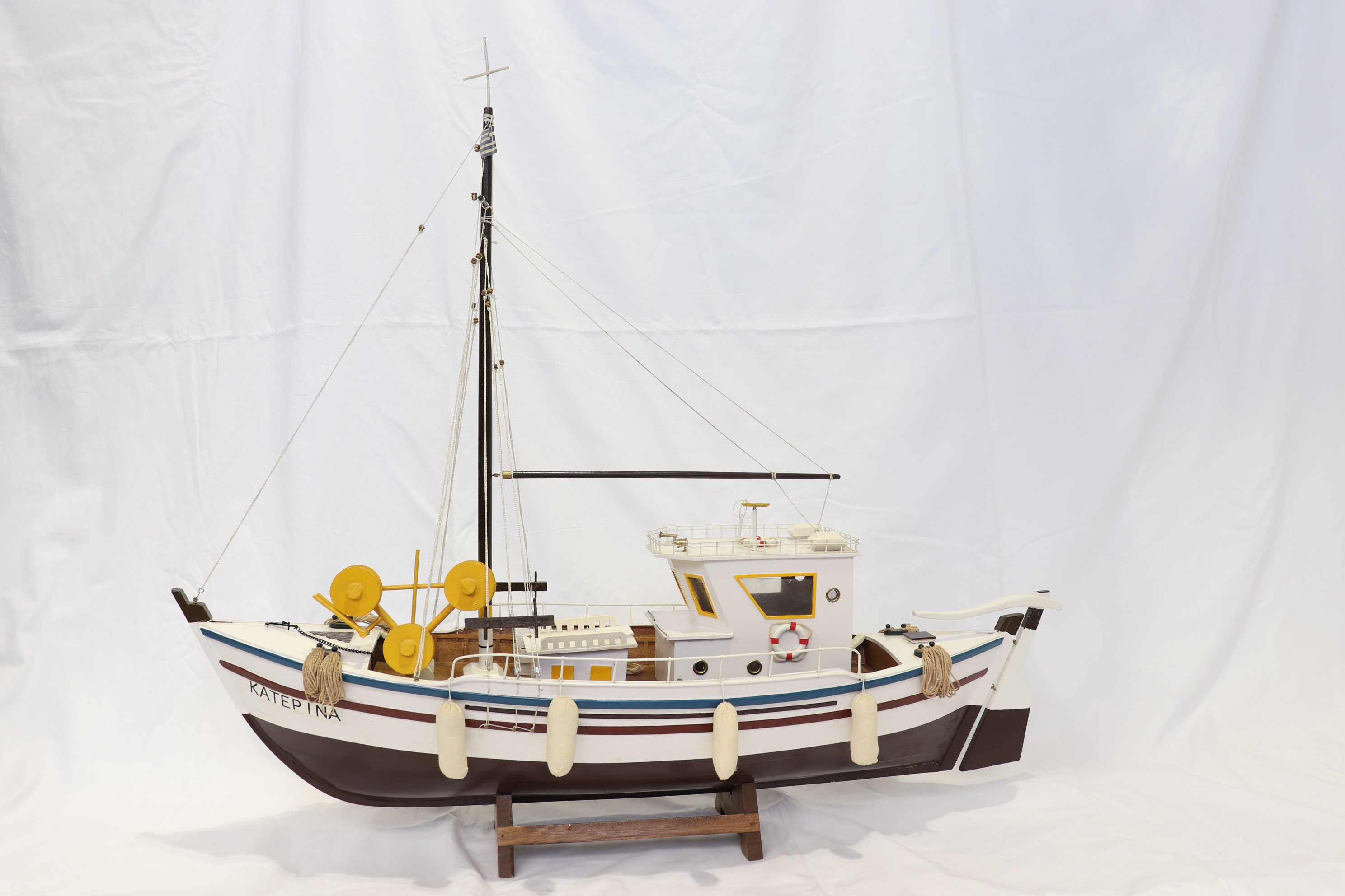 Vintage Wooden Handmade Fishing Boat Model, Wooden Handmade Ship