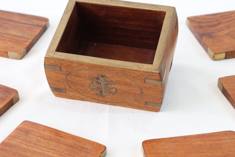 Wooden Nautical Coasters With Holder Nautical Coaster Set Etsy